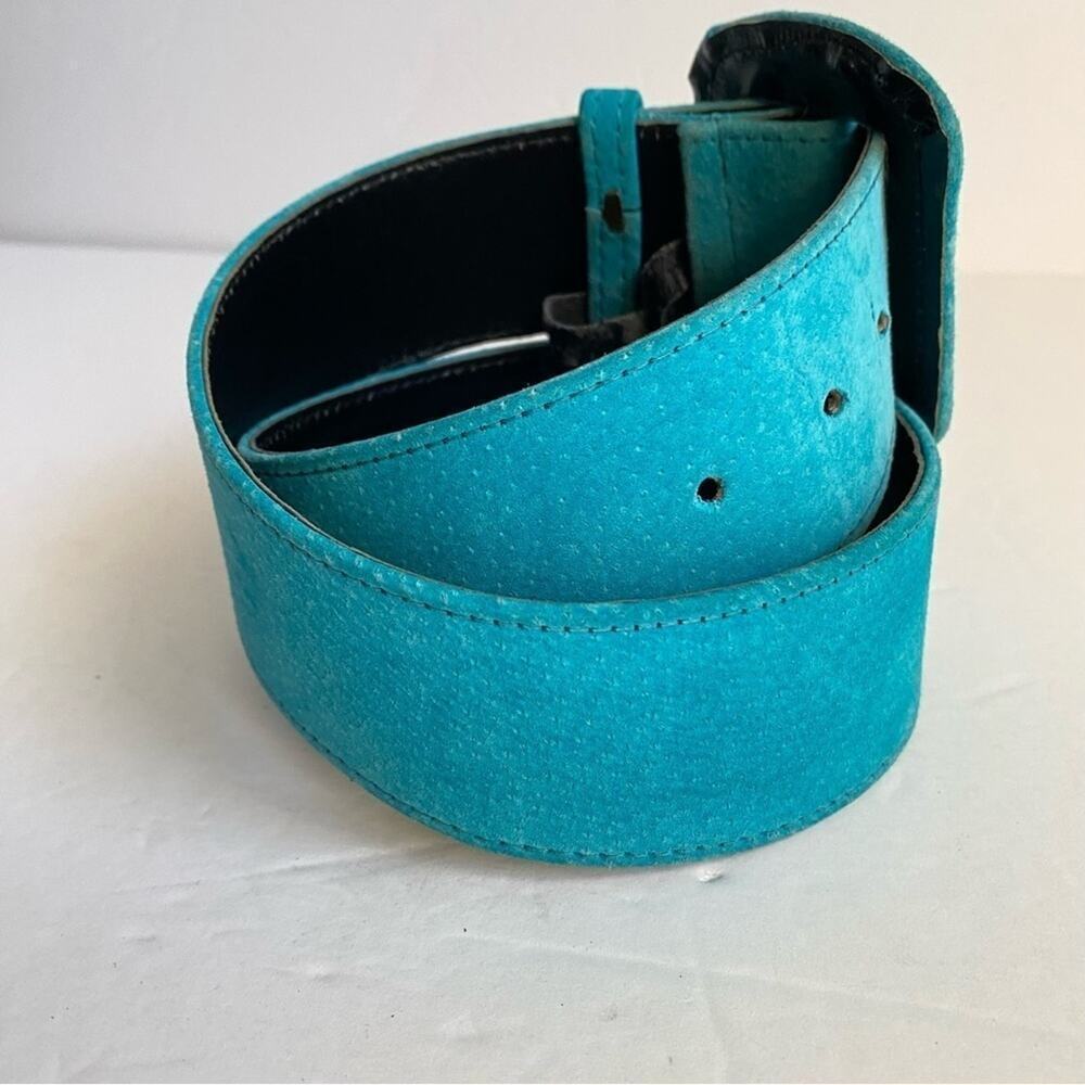 Vintage Statement Belt Jaeger Suede Turquoise‎ Wide Leather Womens 28 XS Small - Picture 3 of 9